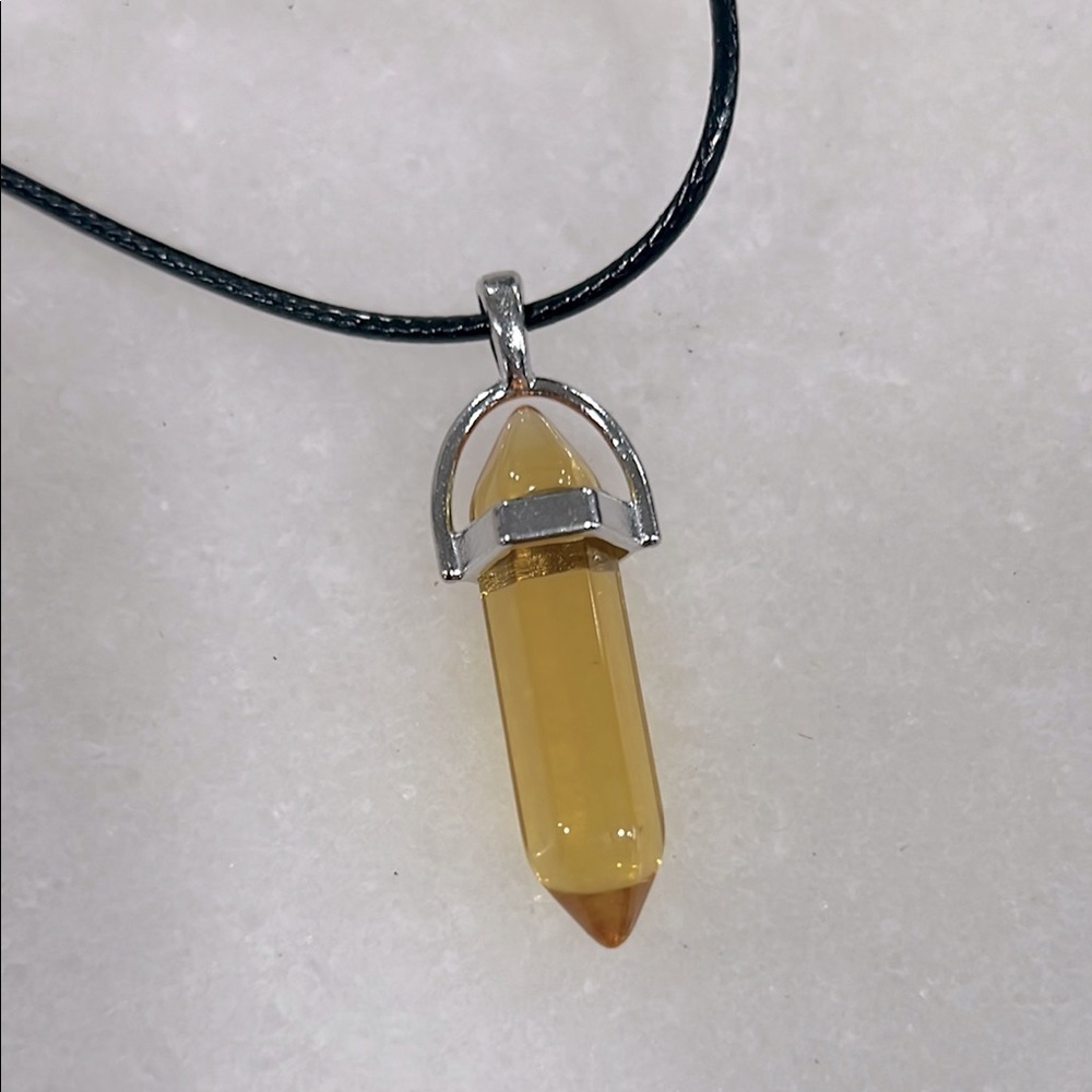 Yellow Handmade Resin Pendant Corded Necklace Bohemian Jewelry